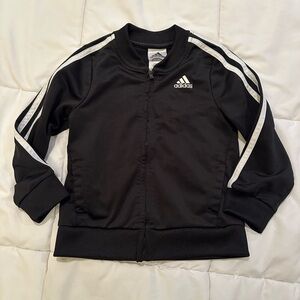 3T Adidas Black Jacket with White Stripes Adidas Logo on back